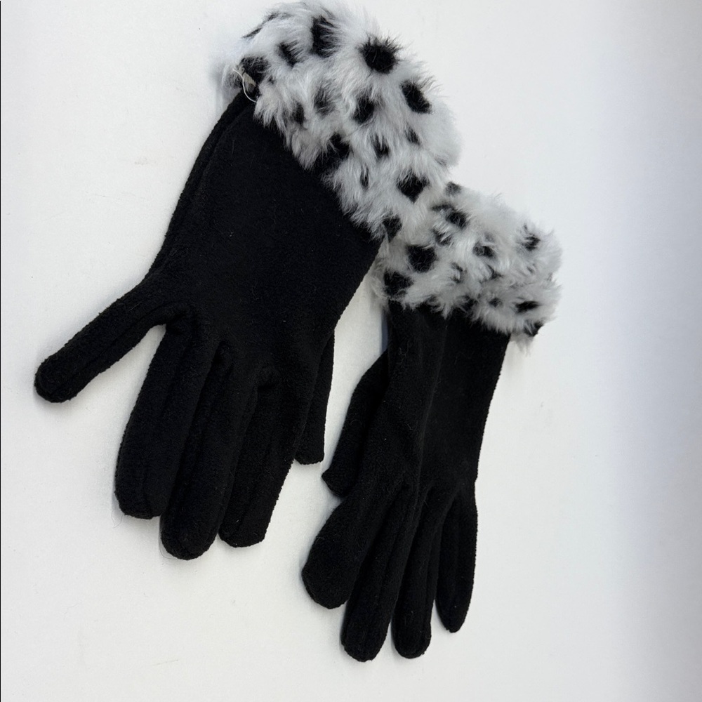 Black Women's Faux Fur-Trim Gloves